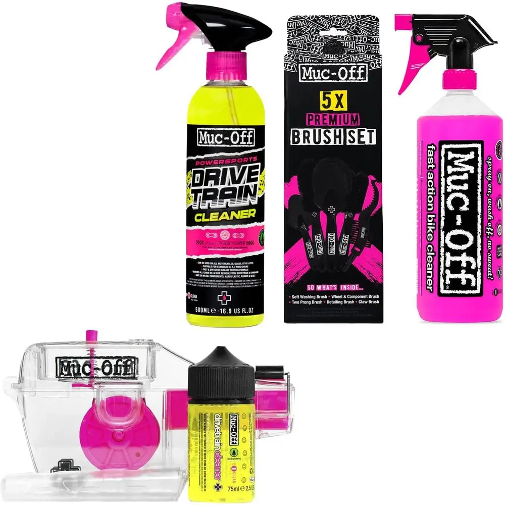 Kit de nettoyage de moto tout-en-un : nettoyant écologique 500 ml, spray NanoTech 1 L, nettoyeur de chaîne X3, 5 brosses Premium