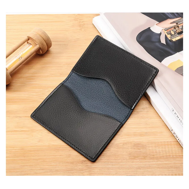 Cartera minimalista de cuero Real, monedero ultrafino plegable, tarjetero de crédito, identificación, VIP, banco, bolso Delgado, estuches simples para tarjetas, Ins, Unisex