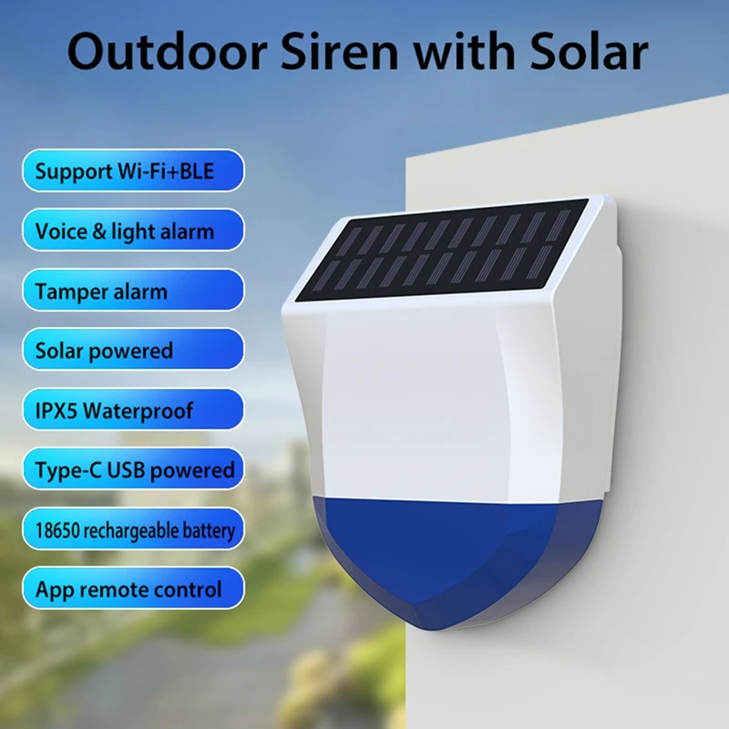 Tuya Smart Wifi Siren Alarm Outdoor Sound And Light Alarm Waterproof Solar Sound Light Alarms