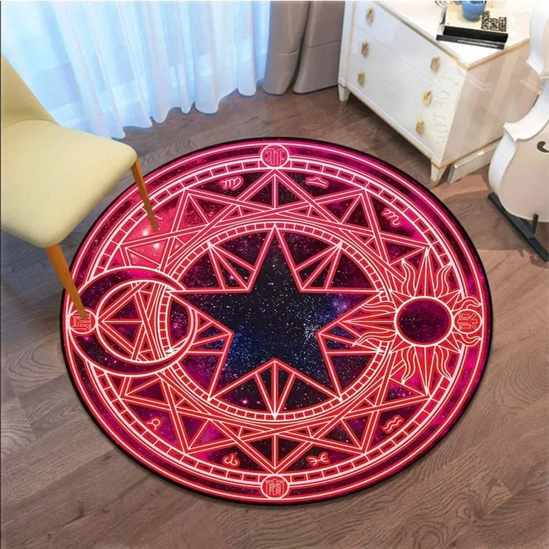 Cartoon Sakura Round Carpet Magic Captor Card Rug Pink Carpet Doormat Anti-slip Plush Living Room Home Decor Machine Washable