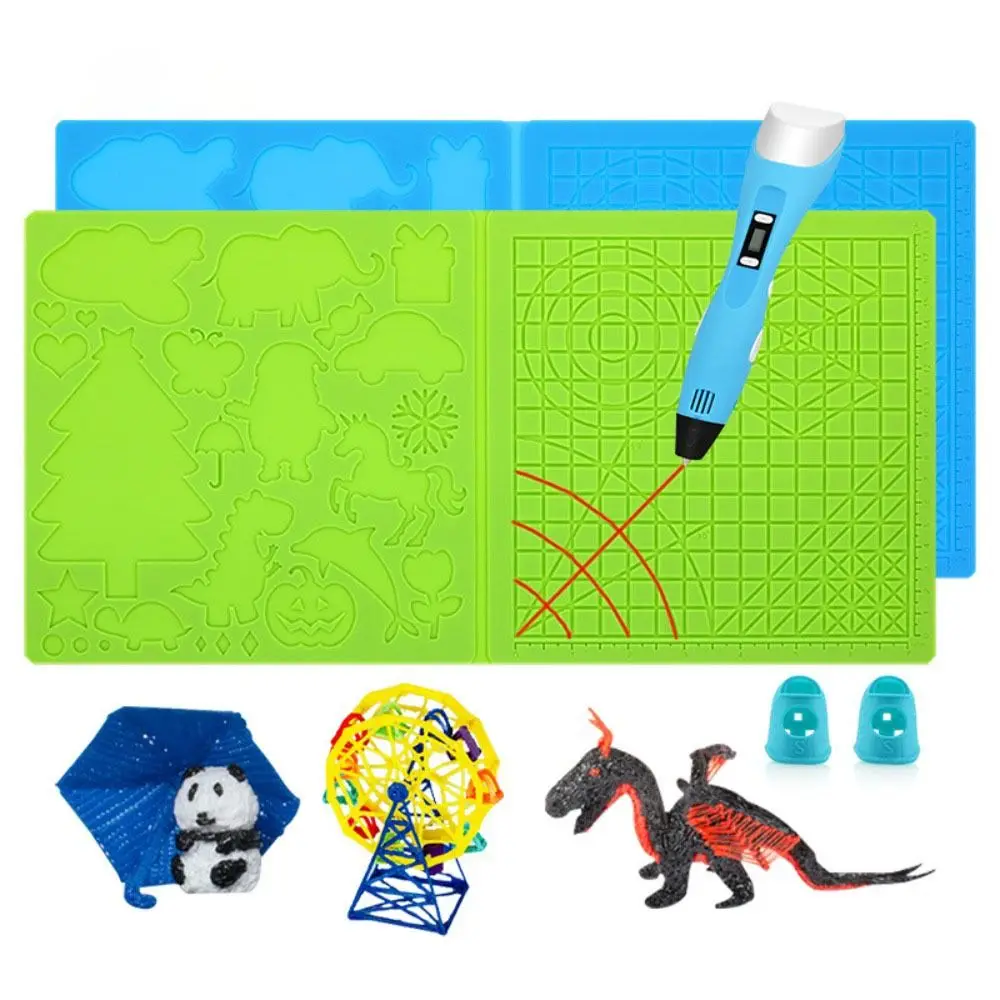 Kids 3D Printing Pen Siliconen Ontwerp Pad Met Basic Template Uitgerust Met 2 Siliconen Vinger Caps Uitstekende Diy 3D Pen tekening