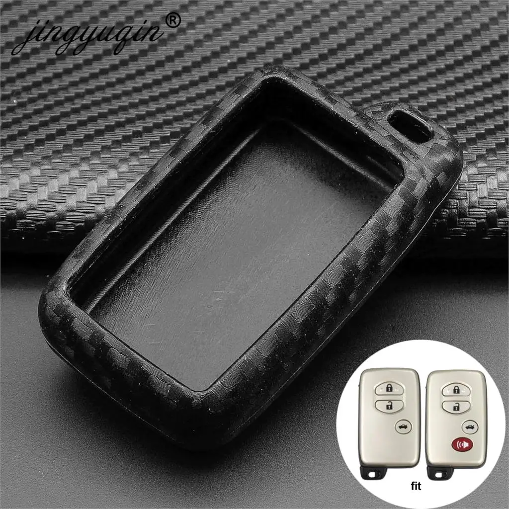 jingyuqin Silicone Carbon Car Key Case Cover For Toyota Land Cruiser Prado 150 Camry Prius Crown For Subaru Foreste Outback XV