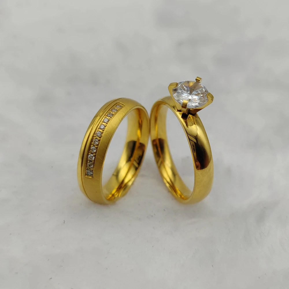 European Jewellery 24K Gold Plated Jewelry Rings Dubai Wedding Ring Promise Engagement Bridal Sets Lovers Marriage