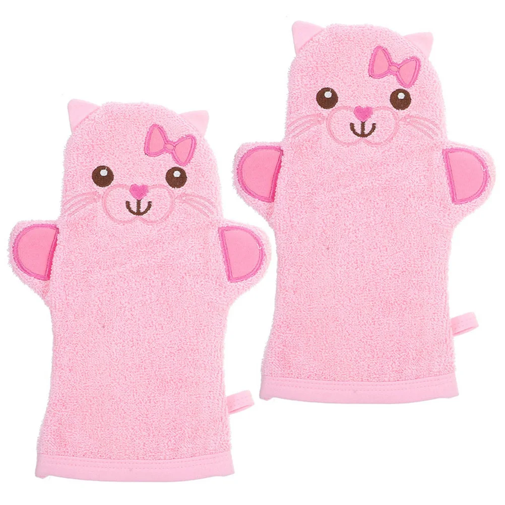 

2Pcs Infant Bathing Gloves with Cute Animal Print Exfoliating Mitts for Toddlers Daily Body Cleaning Comfortable Non-Irritating