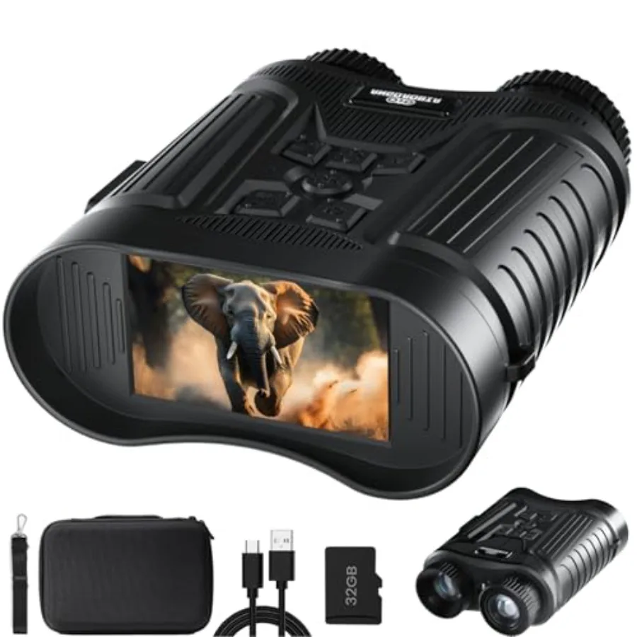 

Night Vision Goggles for outdoor camping: 4K night vision binoculars with 3'' HD screen, 8X digital zoom, external flashlight,