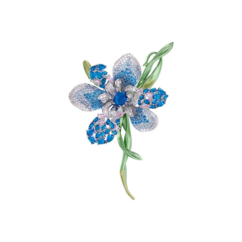 High-end enamel flower brooch, luxurious Phalaenopsis flower pin, suit jacket, cheongsam accessory for women