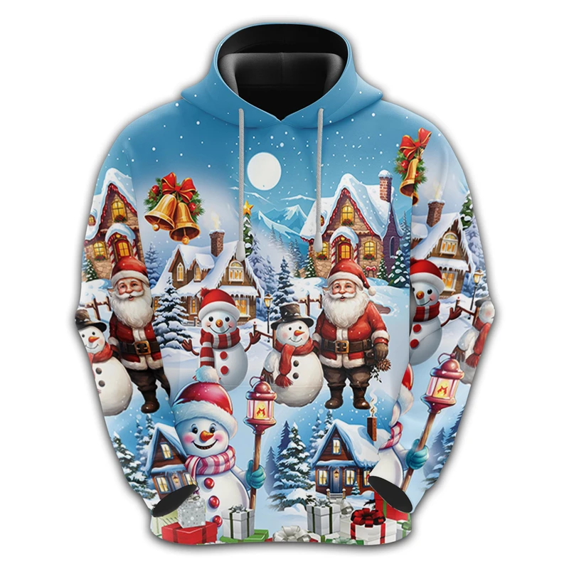 Night Christmas Snowman 3D Printed Hoodies For Men Clothes Harajuku Fashion Snow Man Sweatshirts Cartoon Design Y2k Pullovers