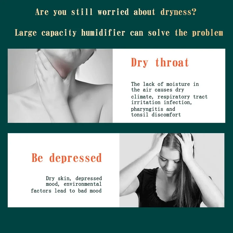 2000 مللي سعة كبيرة مرطب رذاذ مزدوج USB صامت تجديد المياه لتنقية الهواء للمنزل غرفة نوم مكتب