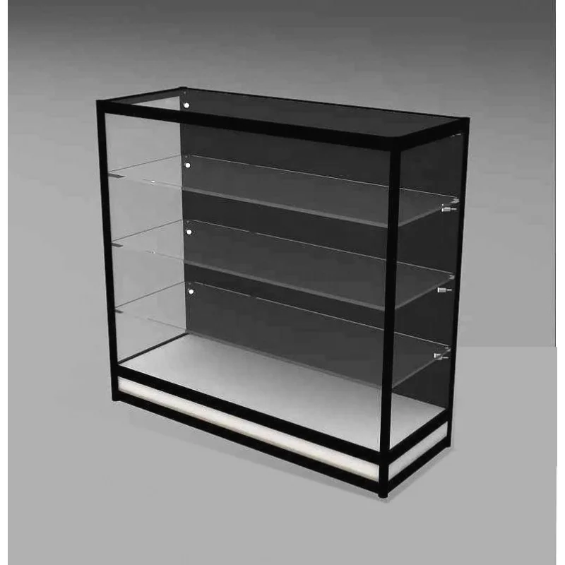 

Custom, Aluminum Frame Retail Shop Glass Display Counter LED Lockable Smoke Shop Glass Showcase