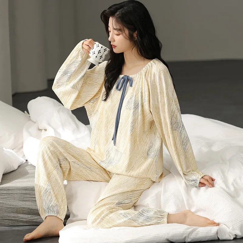 Cotton Long Sleeve Pants Floral Print Woman Satin Pajama Sets Ensembles 2 Piece Lady Outfit Lounge Women Pijama Sleepwear Pj