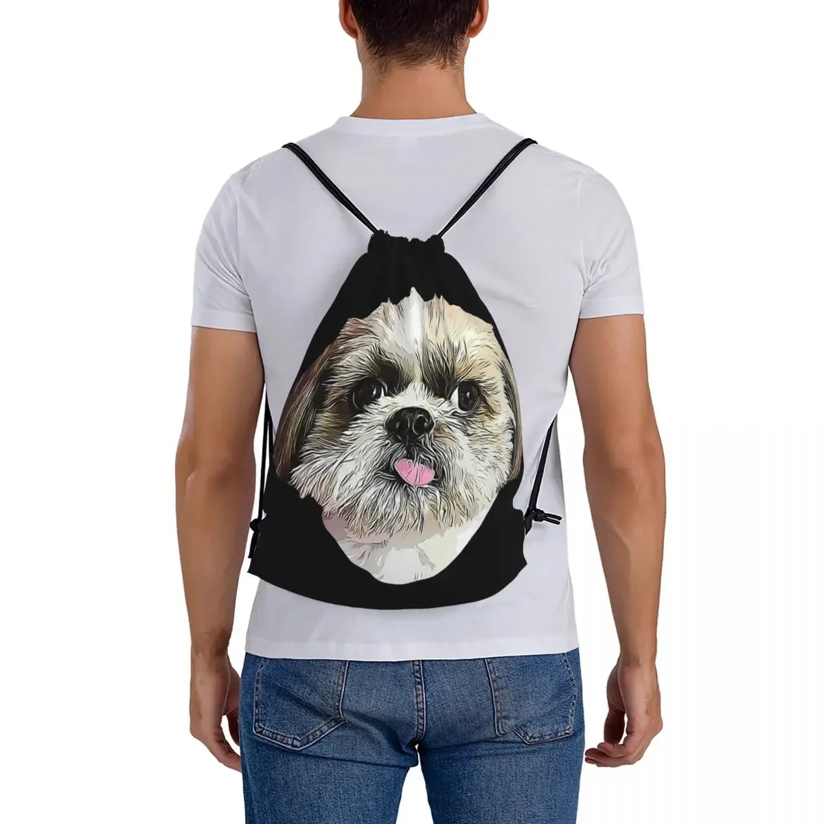 Shih Tzu กระเป๋าหูรูดแบบพกพาแฟชั่นสำหรับกระเป๋าเป้สุนัข, กระเป๋าใส่ของแบบผูกเชือกกระเป๋าใส่หนังสือสำหรับนักเรียนชายหญิง