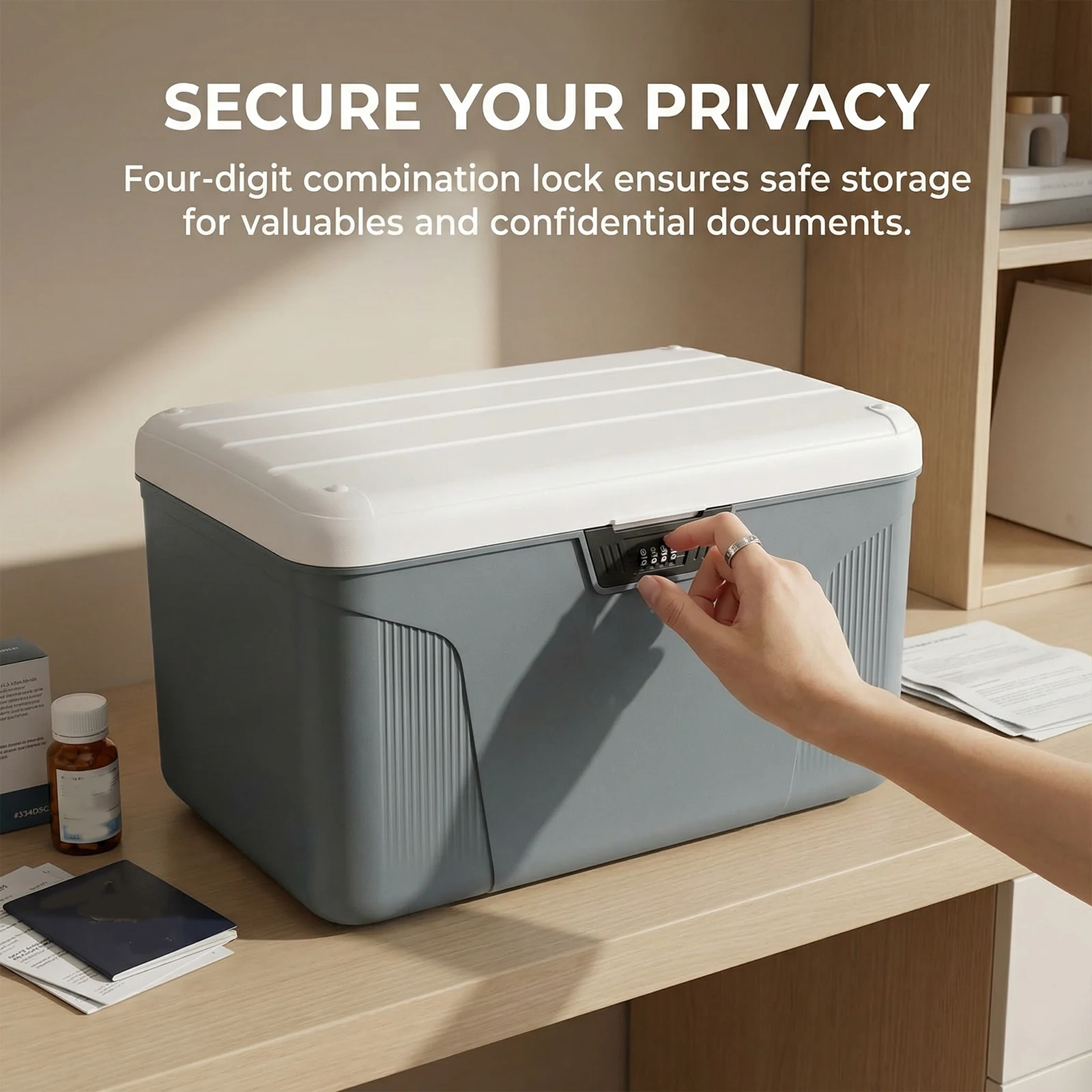 

Lockable Storage Containers Bin with Combination Lock Plastic Locking File Box 37L Capacity for Home/Office/Outdoor Travel (Gray)