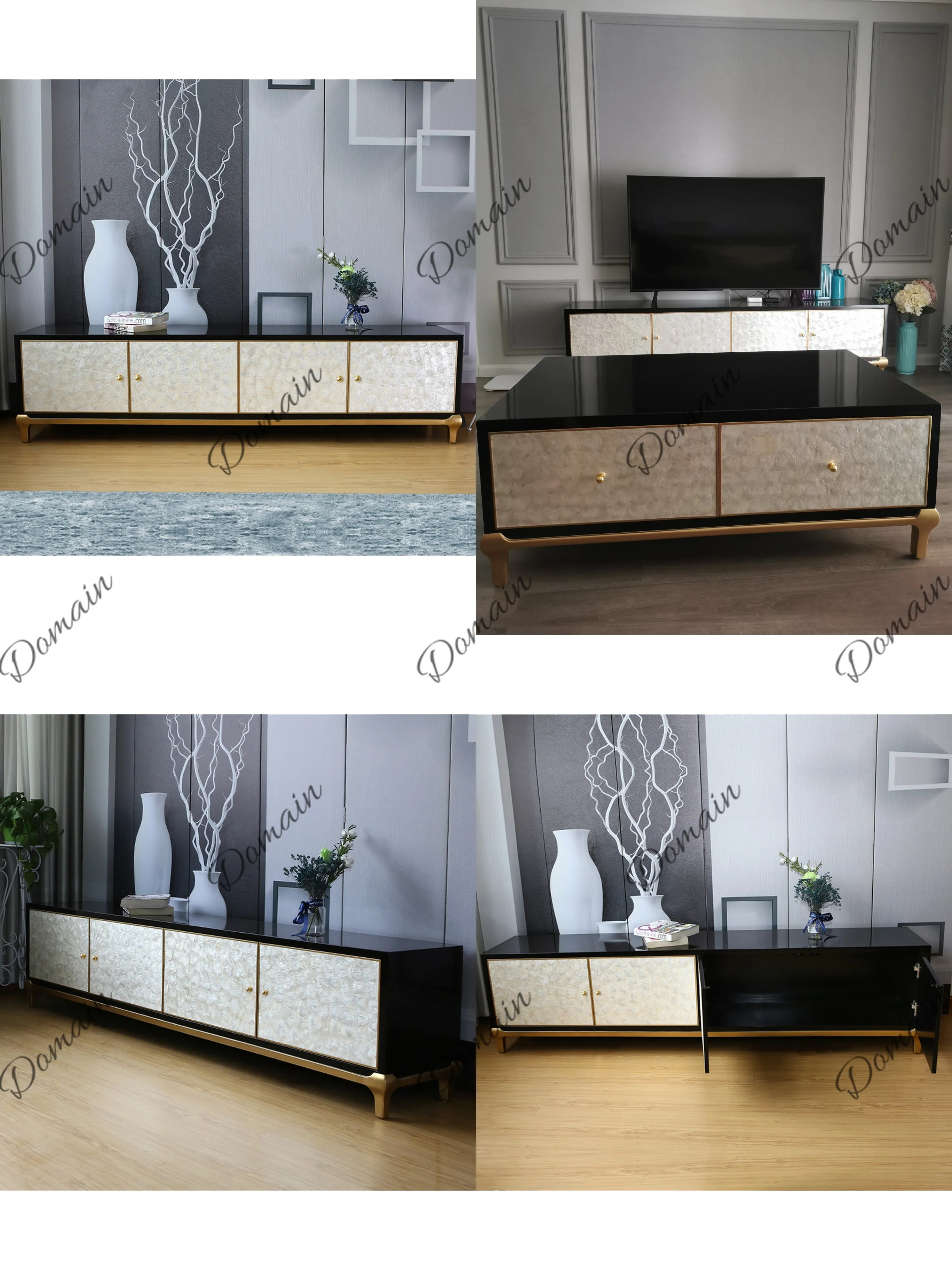 American Style Living Room Clam Shell Solid Wood Coffee Table TV Cabinet Sideboard Buffet Cabinet Luxury Decor