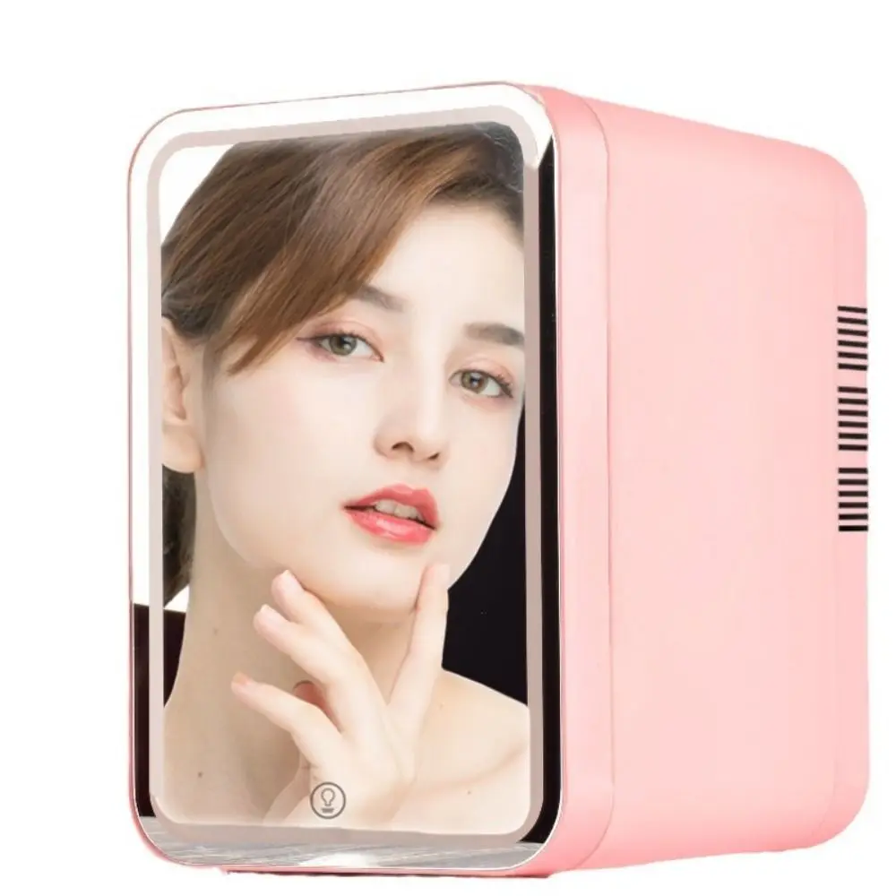 Lightweight Compact 4L Mini Fridge Convenient with LED Light Mirror Car Refrigerator Portable Sturdy Makeup Fridge Cooler Makeup