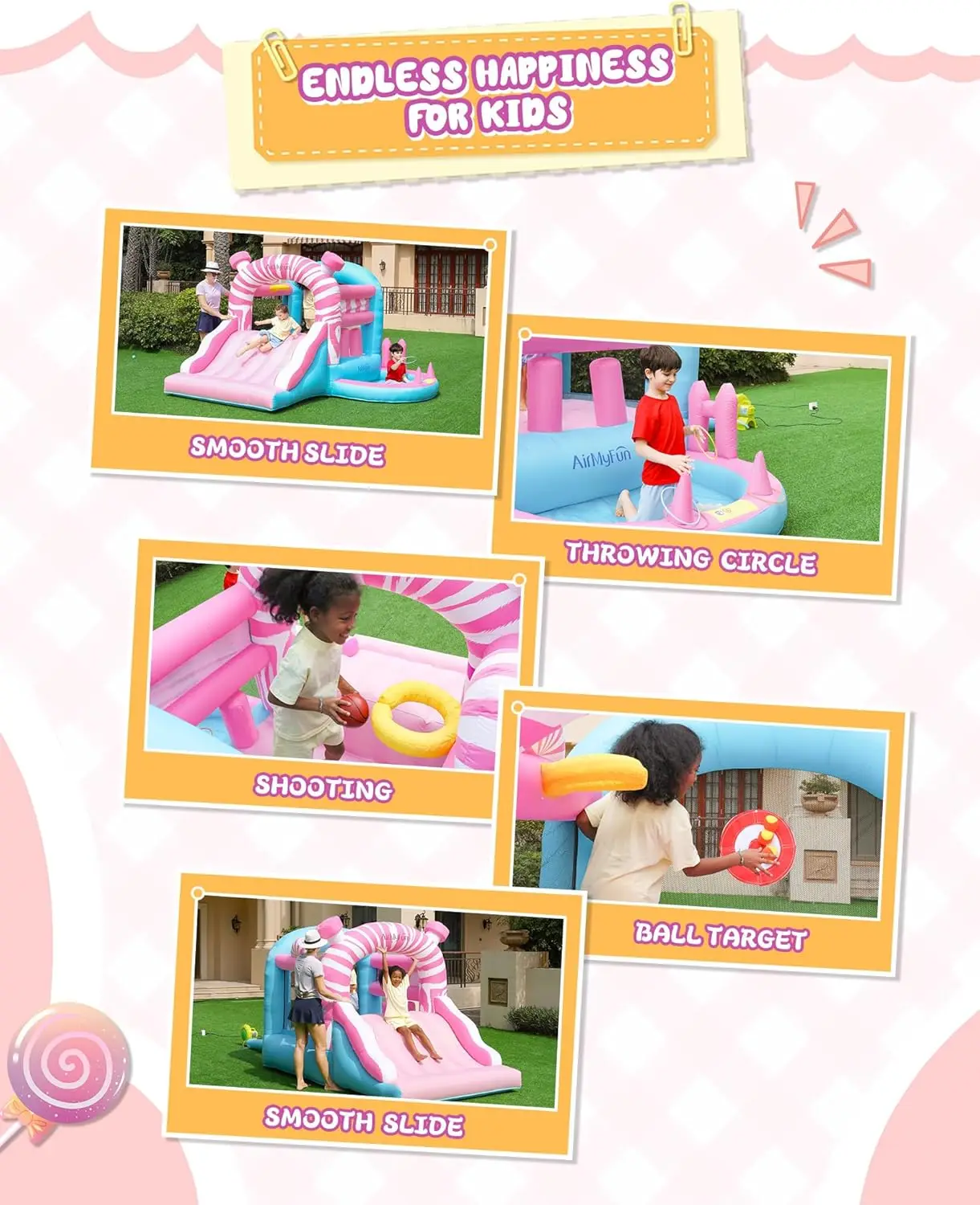 Casa gonfiabile rosa con ventilatore, buttafuori gonfiabili Princess Bouncy Castle per bambini con pozzo per palline e ampio scivolo per interni