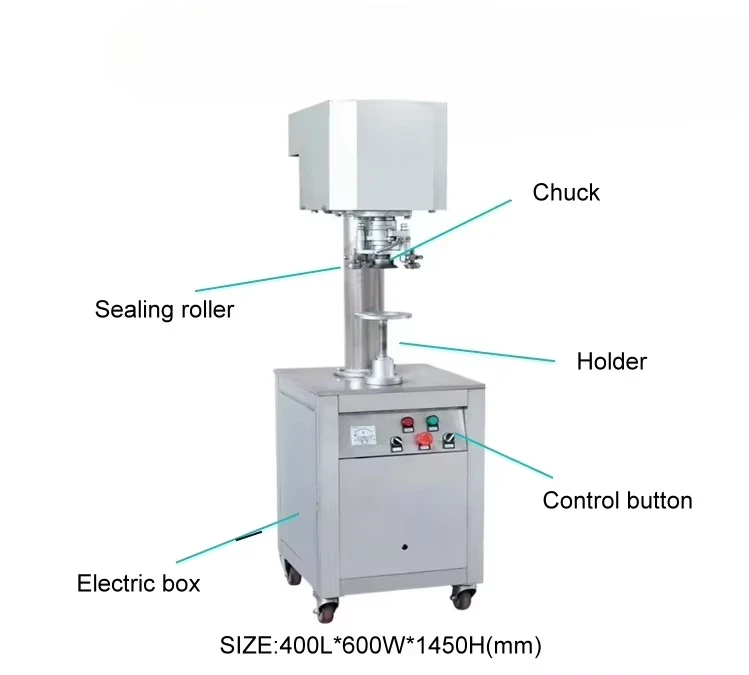 Semi-automatic food/beverage can sealing machine for aluminum/paper/polyester cans