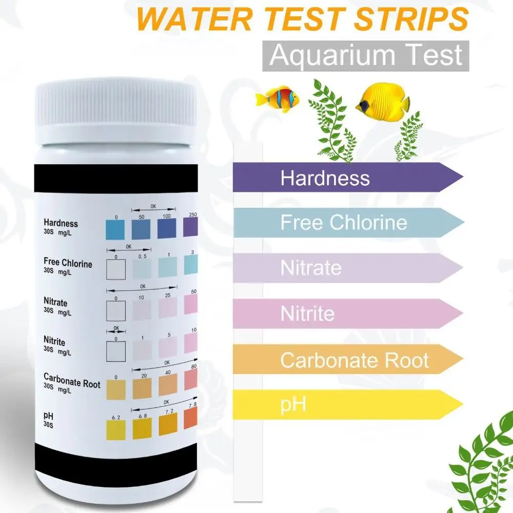 Premium Test Strips 6 in 1 Swimming Pool Aquarium for Total Hardness Total Alkali PH Nitrate Chlorine Nitrite Detector Accessory