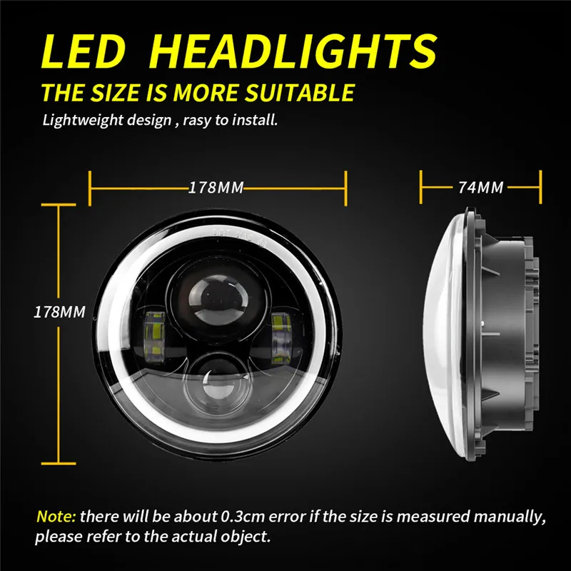 7 Inch LED Headlight 6000K 60W For Jeep Wrangler JK TJ Headlights Angel Eye DRL Amber Turn Signal Wrangler Headlight