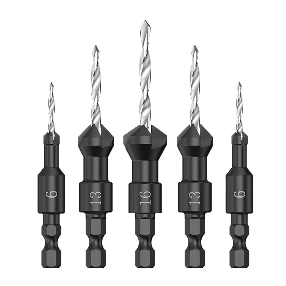 

4/5pcs Countersink Drill Bit Set, With 1/4" Hex Shank For DIY Woodworking Drilling Hole With L-Wrench #5 #6 #8 #10 #12 Cutter