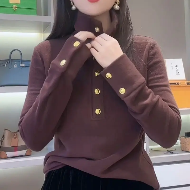Thickened Double Sided Velvet Hoodie Top Women 2026 New Autumn Winter High Collar Button Loose Warm Undershirts Female Coat