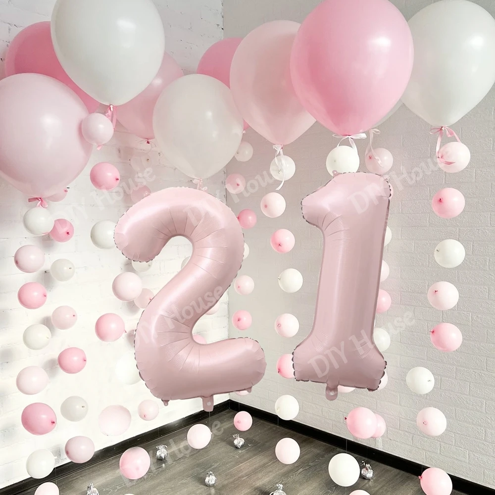 Pink White Balloon Set 40inch Baby Pink Foil Number Balloon for Girl's Happy Birthday Anniversary Party Decorations DIY Gifts