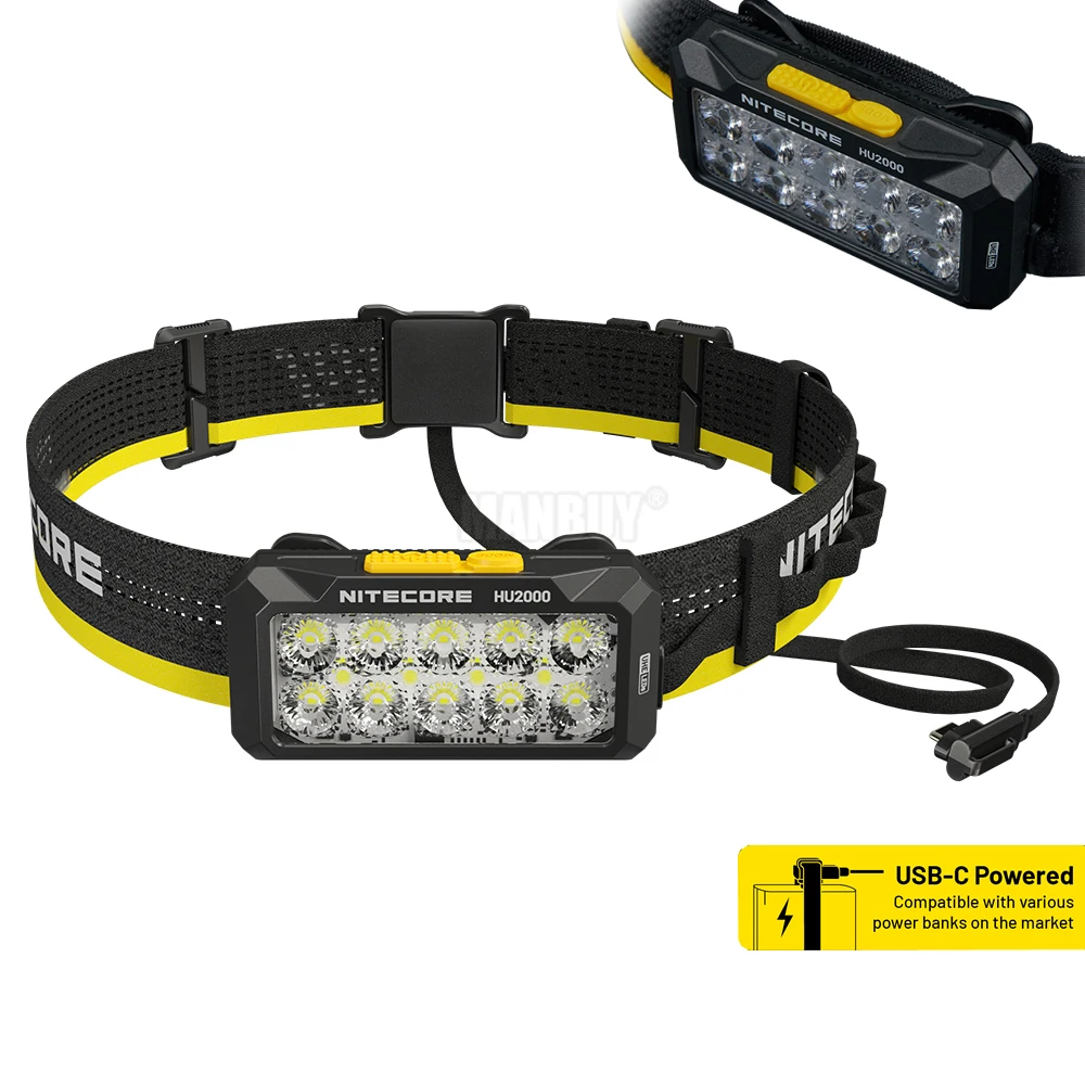 Genuine Nitecore HU2000 2000 Lumen Primary White Light 6000K Auxiliary Red Light High Output Split-Type Work Headlamp No Battery