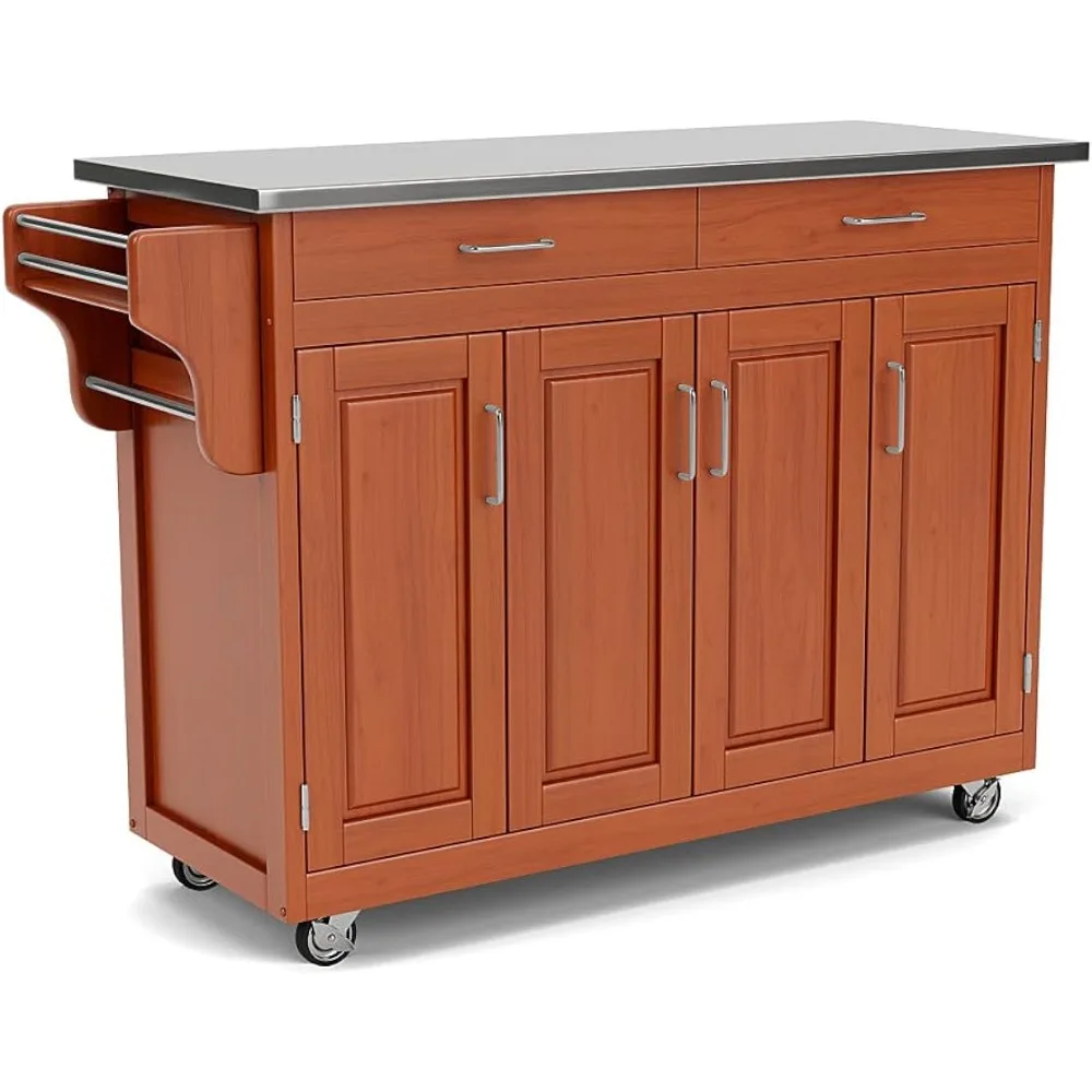 Cabinet Kitchen Cart Mobile Create-a-Cart Cottage Oak Finish Four Door Cabinet Kitchen Cart With Stainless Steel Top Storage