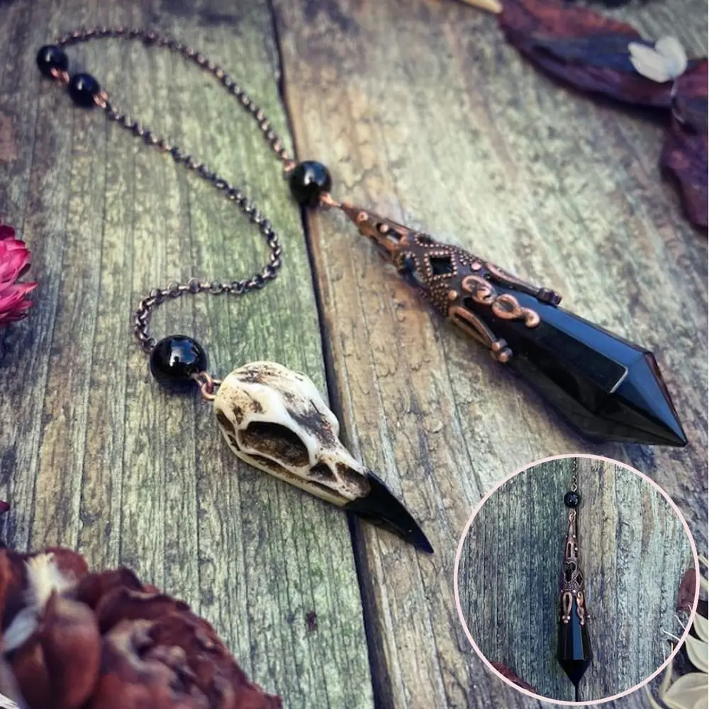 천연석 블랙 흑요석 크리스탈 진자 치유 부적 레이키 진자 펜던트 체인 레이키 영적 진자