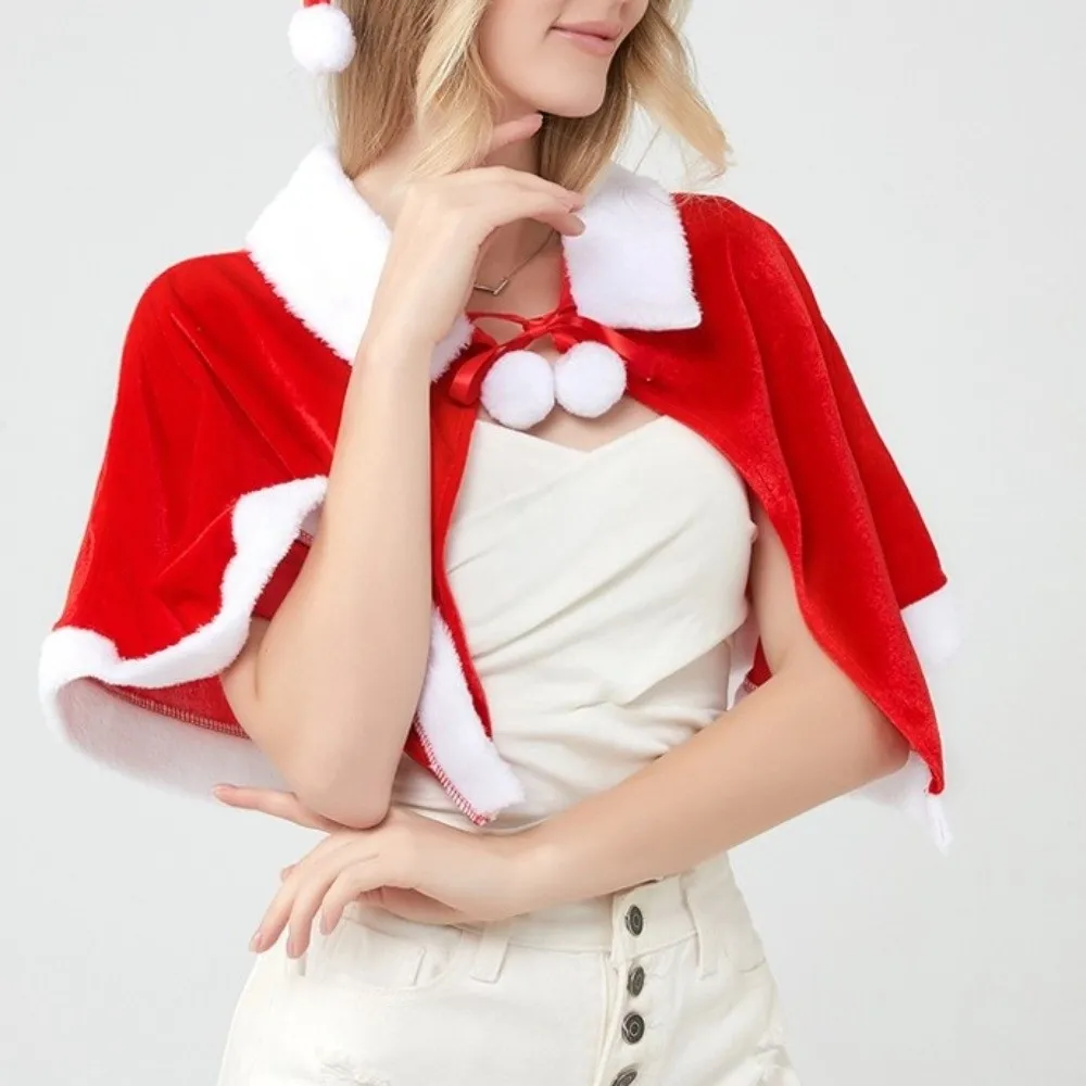 Simple Polyester Christmas Cloak Thick Warm Xmas Cape Windproof Plush Women Ponchos Adult