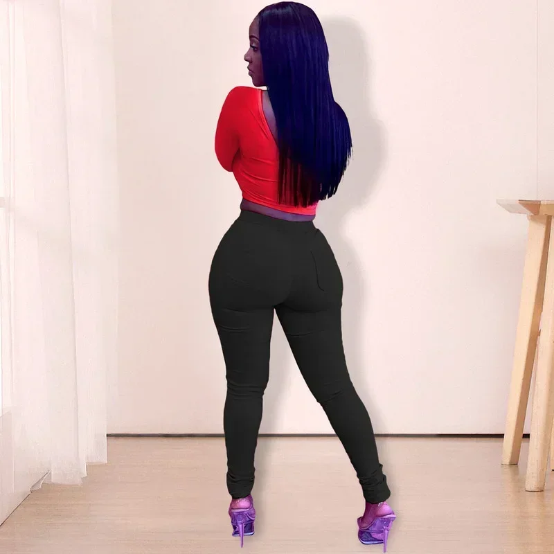 GUWU اللياقة البدنية المرأة قطعتين مجموعات رياضية نشطة الصلبة كتف واحد كم طويل المحاصيل الأعلى عارضة بنطال رياضي البدلة