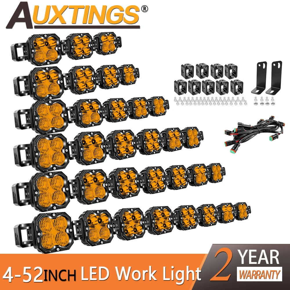 Светодиодная кубическая фара Auxtings Amber 4-52 дюйма, соединяемая, для внедорожников 4x4, грузовиков, квадроциклов, автомобилей, 3000K