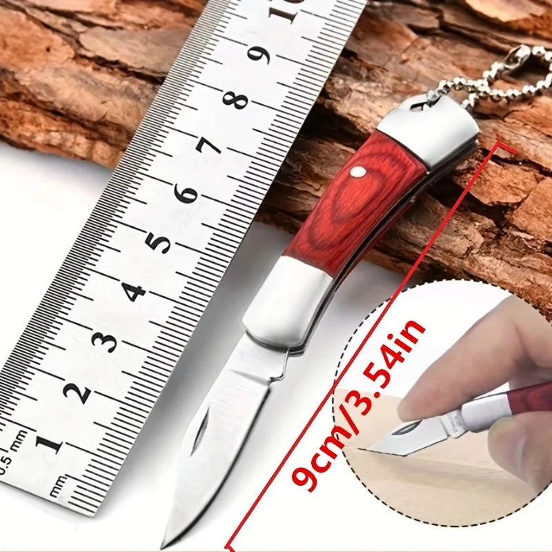 Camping Keychain Folding Knife Gift Outdoor Portable Fruit Knife Sharp Pocket Knife Stainless Steel Portable Self-defense Tool