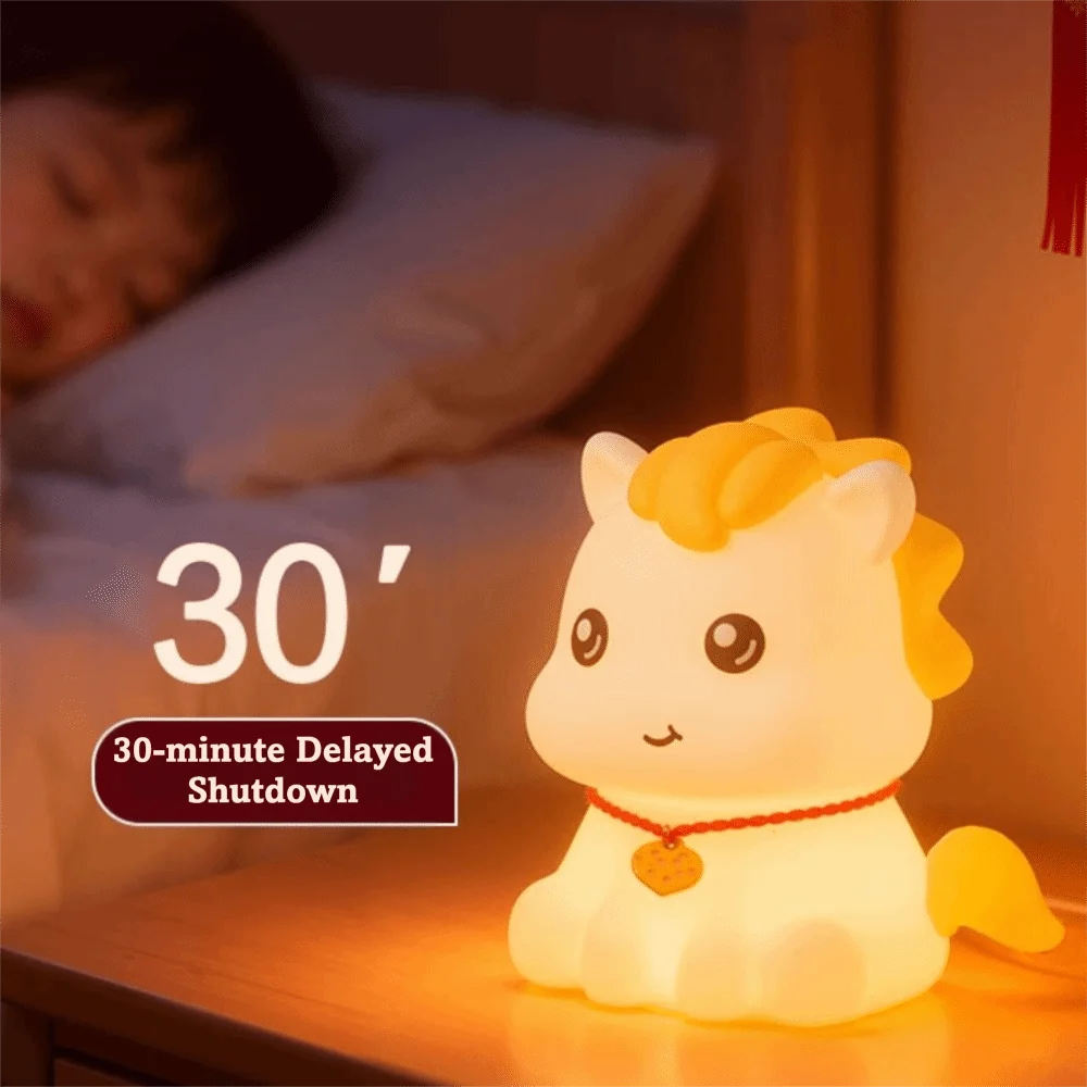 

Silicone Material Pony Night Light Three-speed Adjustment Dimmable Nightlight Soft Light Touch Control Atmosphere Light