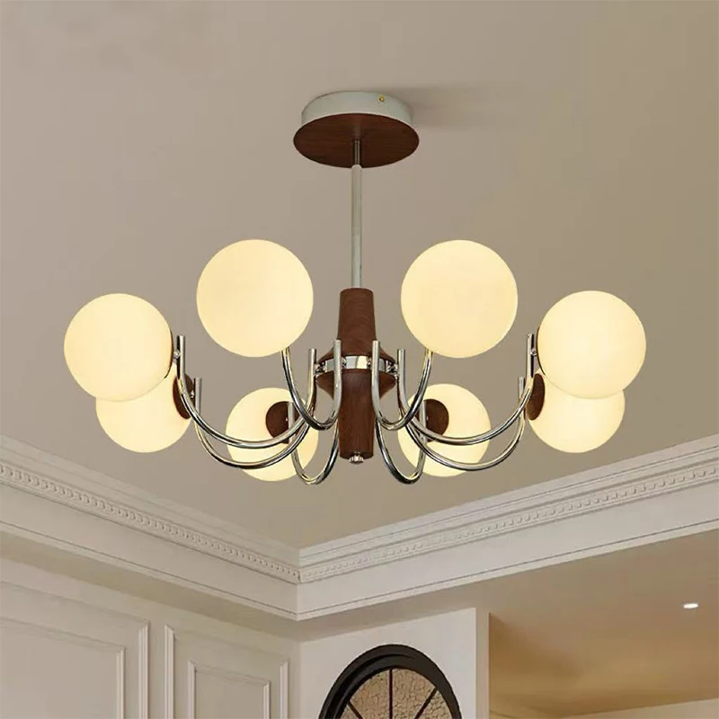 Lámpara de Techo Moderna con Globo de Cristal E27, Lámpara Colgante de Madera para Sala de Estar, Decoración del Hogar, Iluminación Interior, Minimalismo Nórdico, Lámpara LED