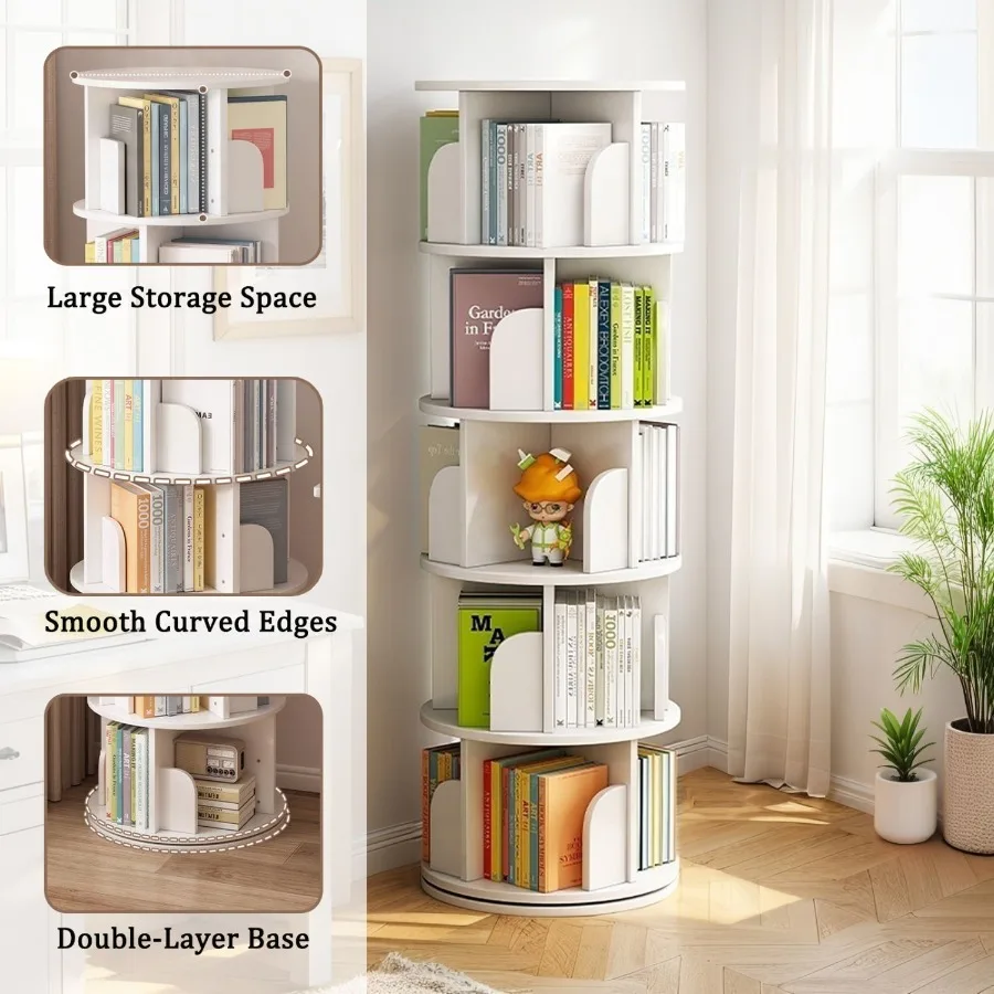 

5 Tier Rotating Bookshelf 360 Display Round Spinning Bookshelf SpaceSaving Small Space Rotating Bookshelf Tower for Bedroom Liv