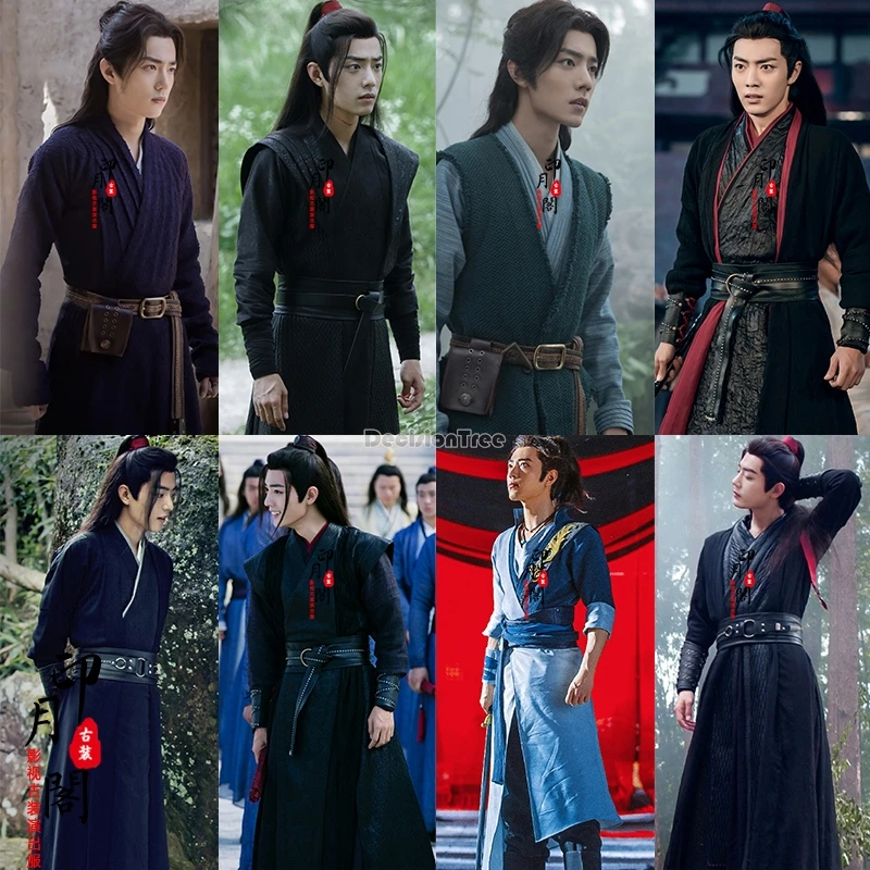 2024 new chinese film tv men custom retro hanfu cotton hemp black handsome swordsman costume chivalrade ancient cosplay costume