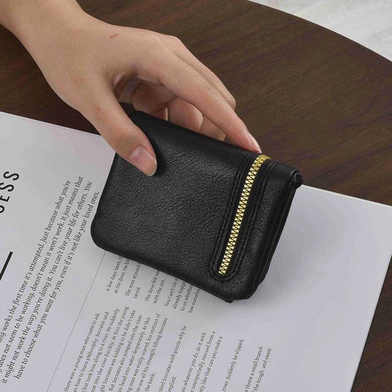 محفظة صغيرة للرجال والنساء من جلد البولي يوريثان، محفظة جلدية ناعمة رفيعة للغاية، جيب قصير بسحاب للعملات المعدنية #6