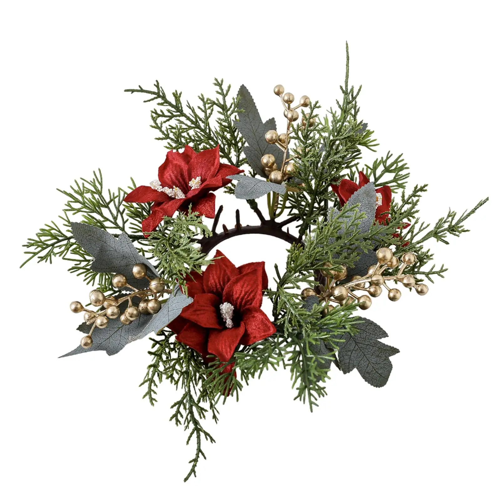 Christmas Pillar Candle Ring Wreath Decor for Tabletop Centerpiece Home Cafe