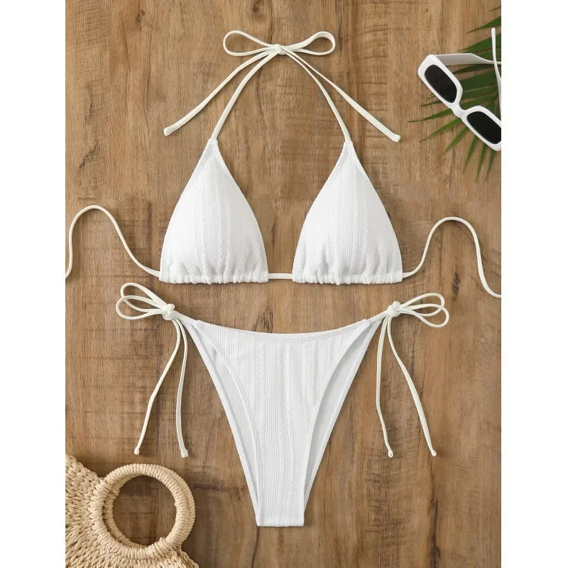 Sexy White String Bikini 2024 Women Swimsuit Female Swimwear Thong Bikinis Set Brazilian Beachwear Bathing Suit Triangle Biquini