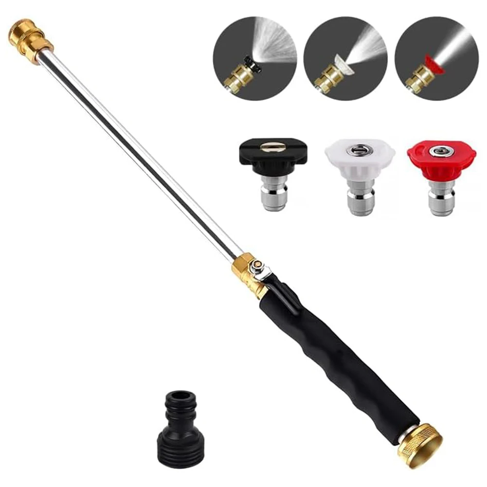 3 In 1 High Pressure Hose Nozzle Sprayer Straight Fan Jet Tips Quick Connect Metal Wand For Outdoor Garden Car Wash Pet Bathing
