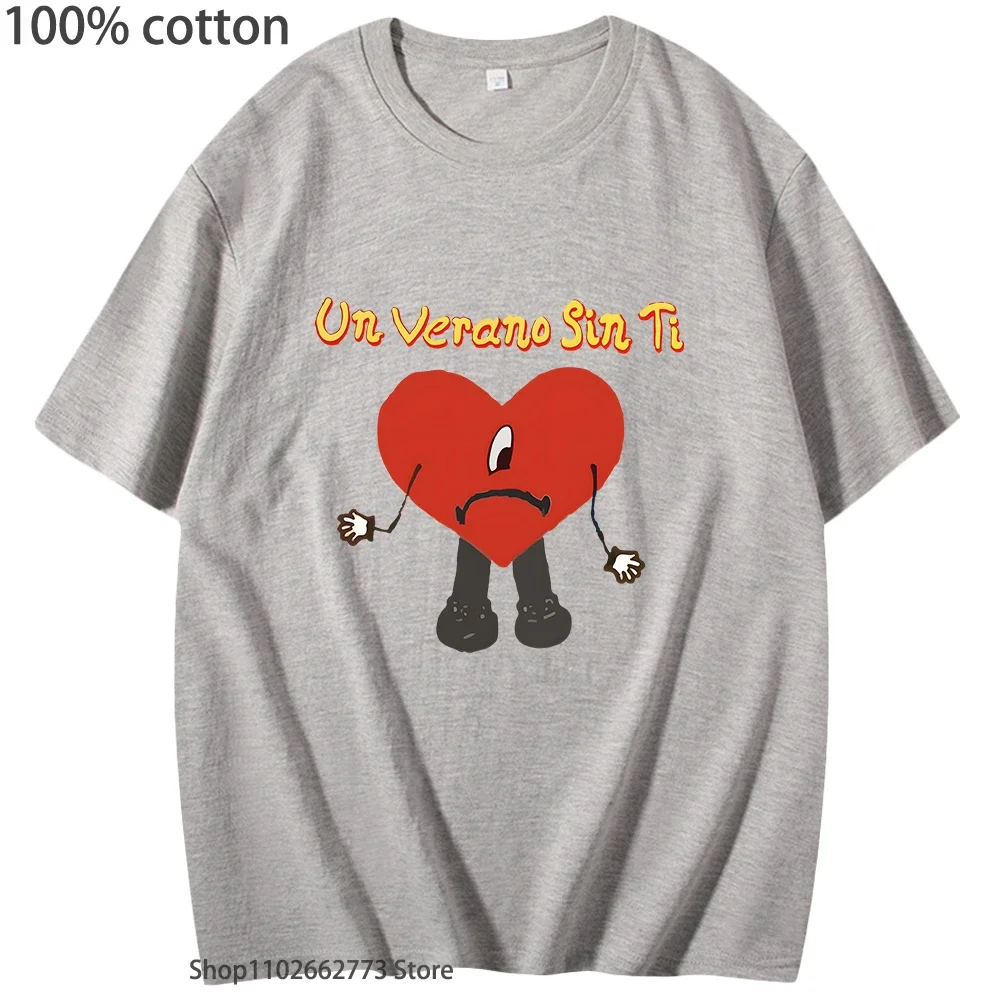 Koszulki damskie z krótkim rękawem Bad Bunny Un Verano Sin Ti Album, urocza modna letnia koszulka, 100% bawełna, okrągły dekolt, koszulka damska męska