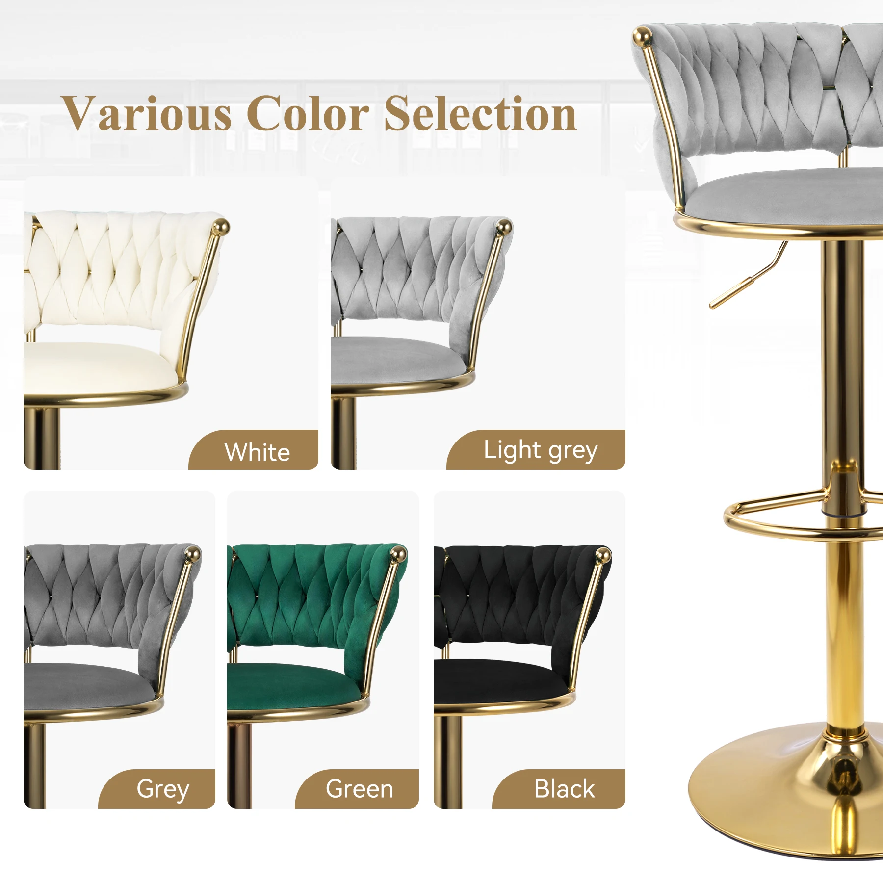 2 قطعة كرسي بار دوار حديث، 360 °   مقعد بار بار بارتفاع قابل للتعديل، مع مسند ظهر، مناسب للبار والمطبخ والمطعم