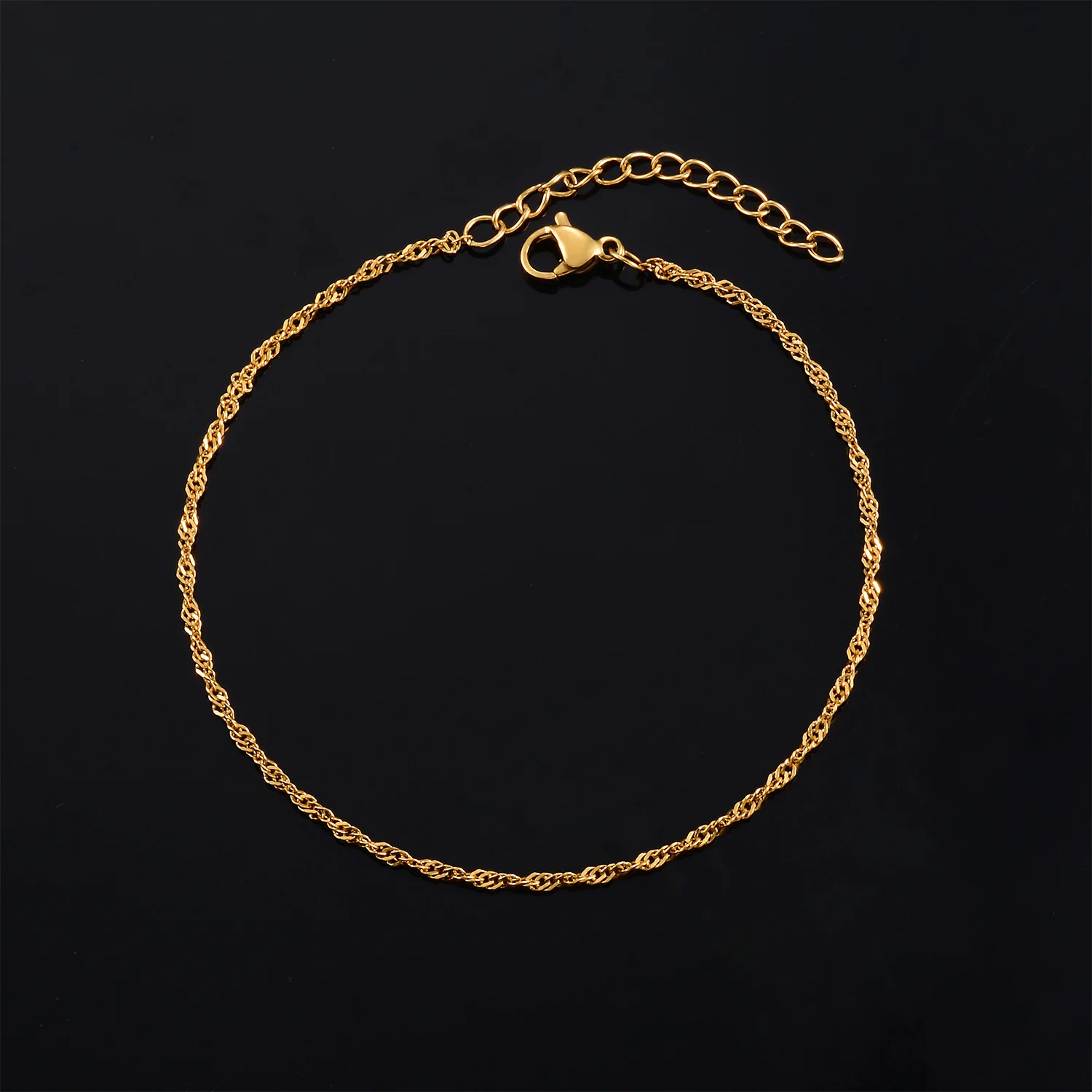 Fashion Thin Stainless Steel Water Wave Bracelets 18K Gold Plated Anklet Basic Link Dainty Chain Jewelry for Men Women