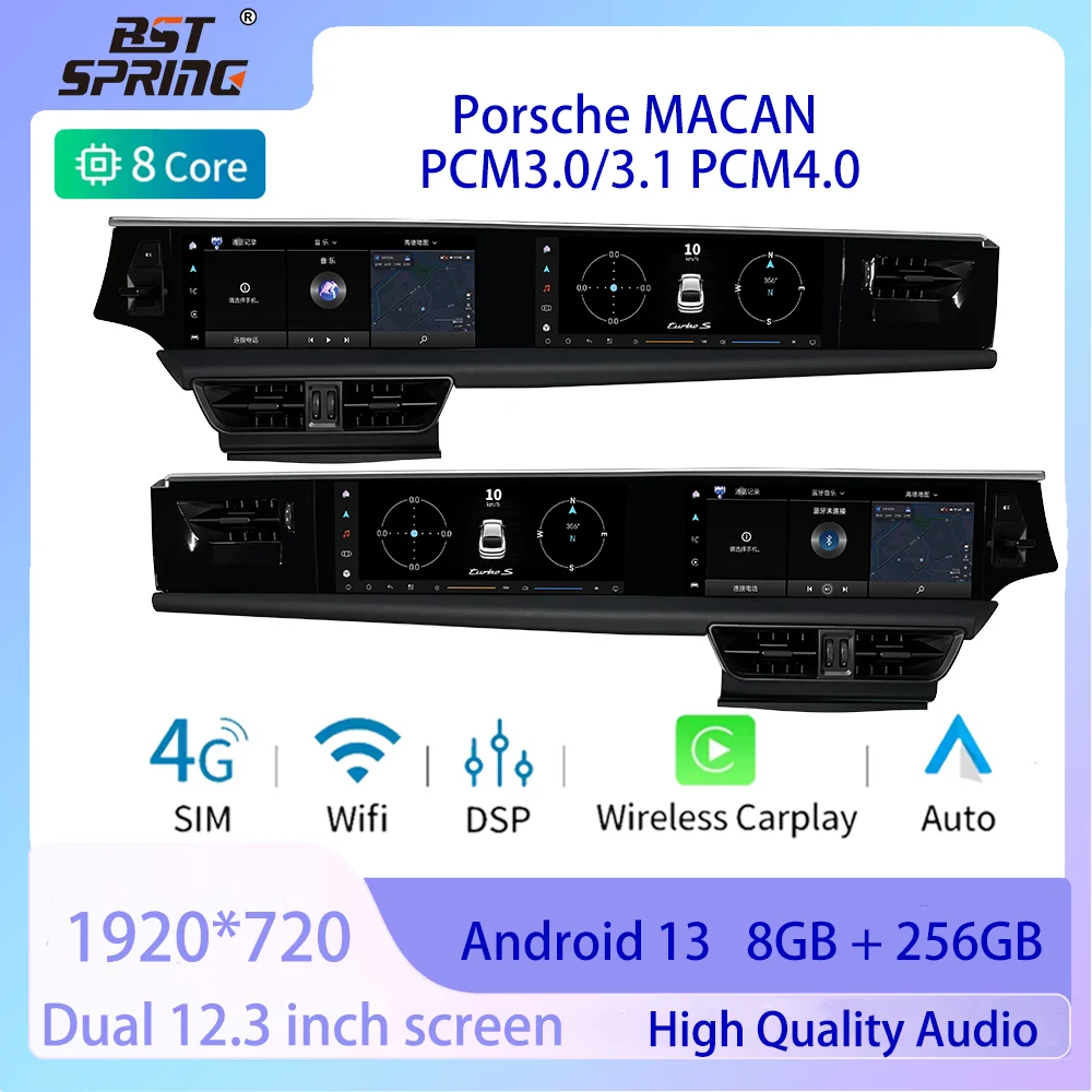 

Porsche Macan PCM3.0/3.1/4.0 Autoradio 12.3' Dual Android 13 Car Navigation GPS Stereo Carplay Multimedia Player Dual Screen