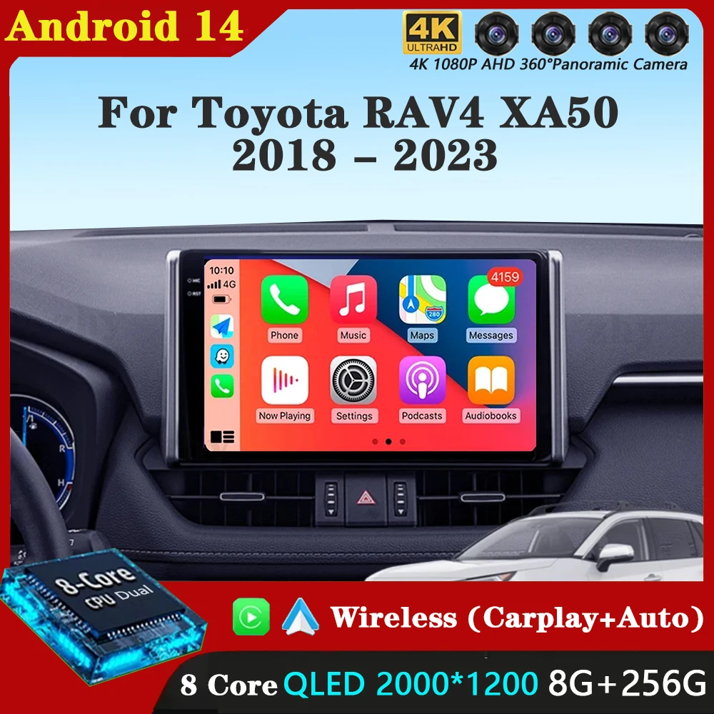 

Android 14 Carplay Car Radio For Toyota RAV4 XA50 2018 2019-2023 Navigation Multimedia GPS Player Stereo WiFi+4G video DSP 2 DIN