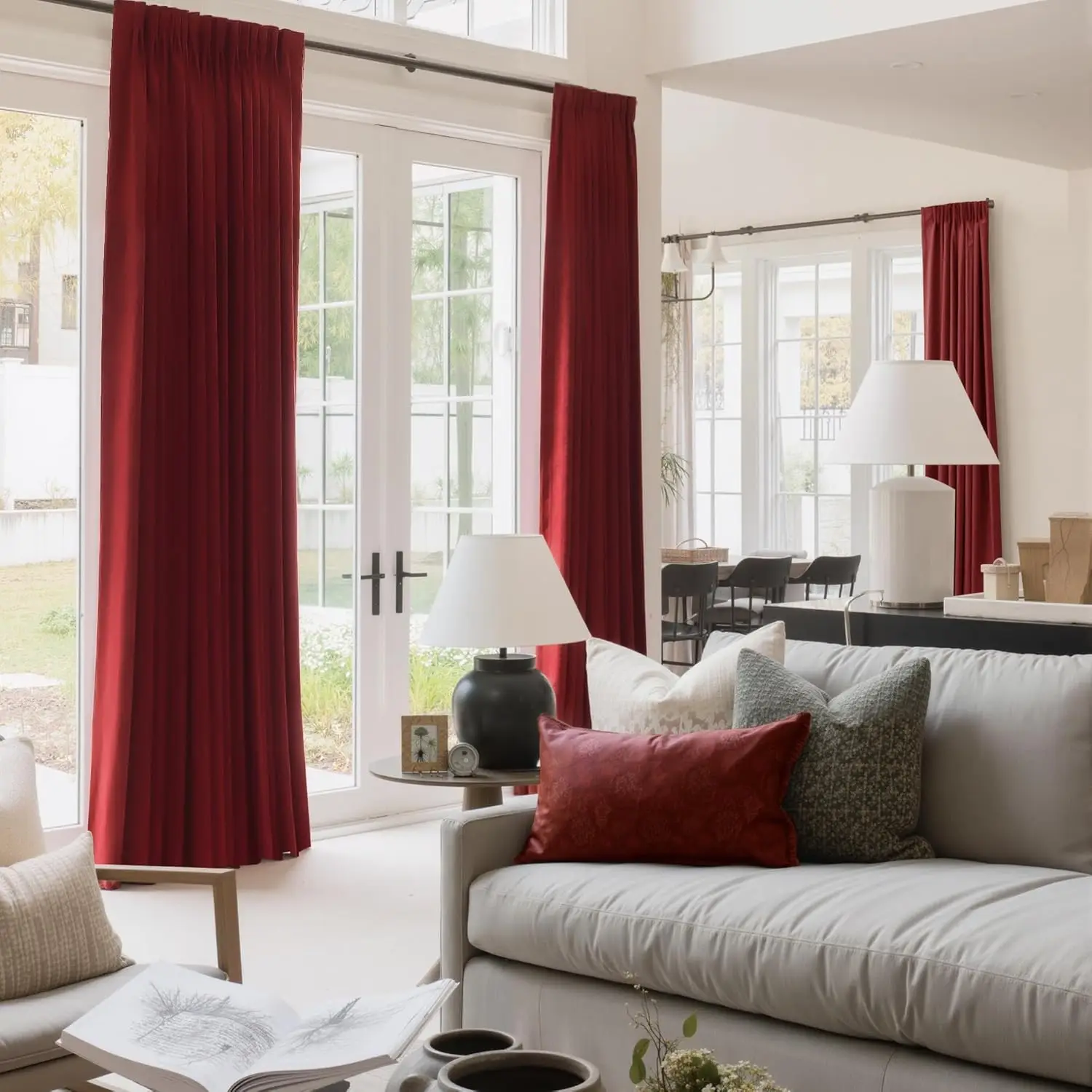 

Red Blackout Extra Long 144 inch Curtains for Backdrops, Thermal Insulated Noise Reducing Velvet Curtains for Theater, F