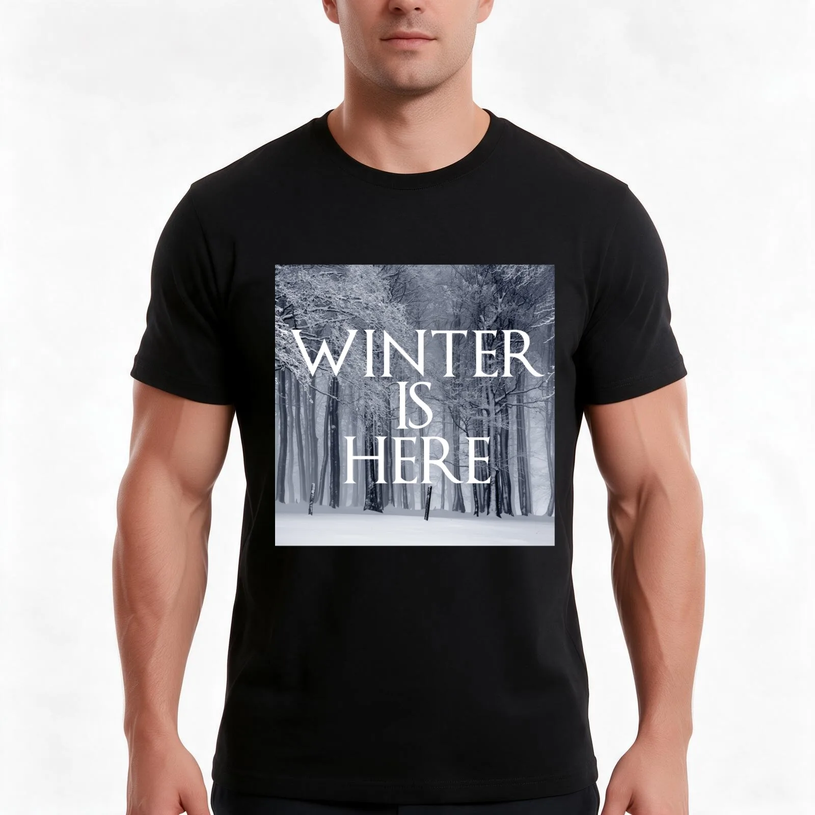 Winter Is Here Trees by UpToDate T-Shirt, Summer Casual Cotton Tee, Oversized Streetwear Tops, Vintage Graphic Print