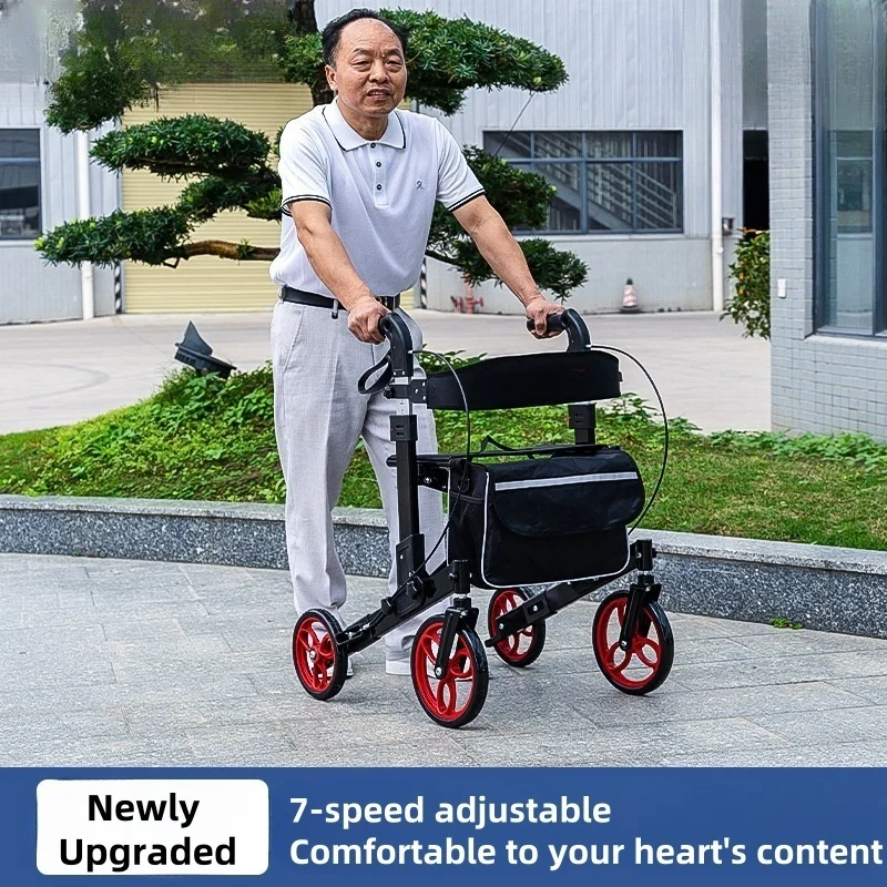 Elderly manual trolley aluminum alloy folding light portable driving aid walking rehabilitation aid four-wheeled hand cart