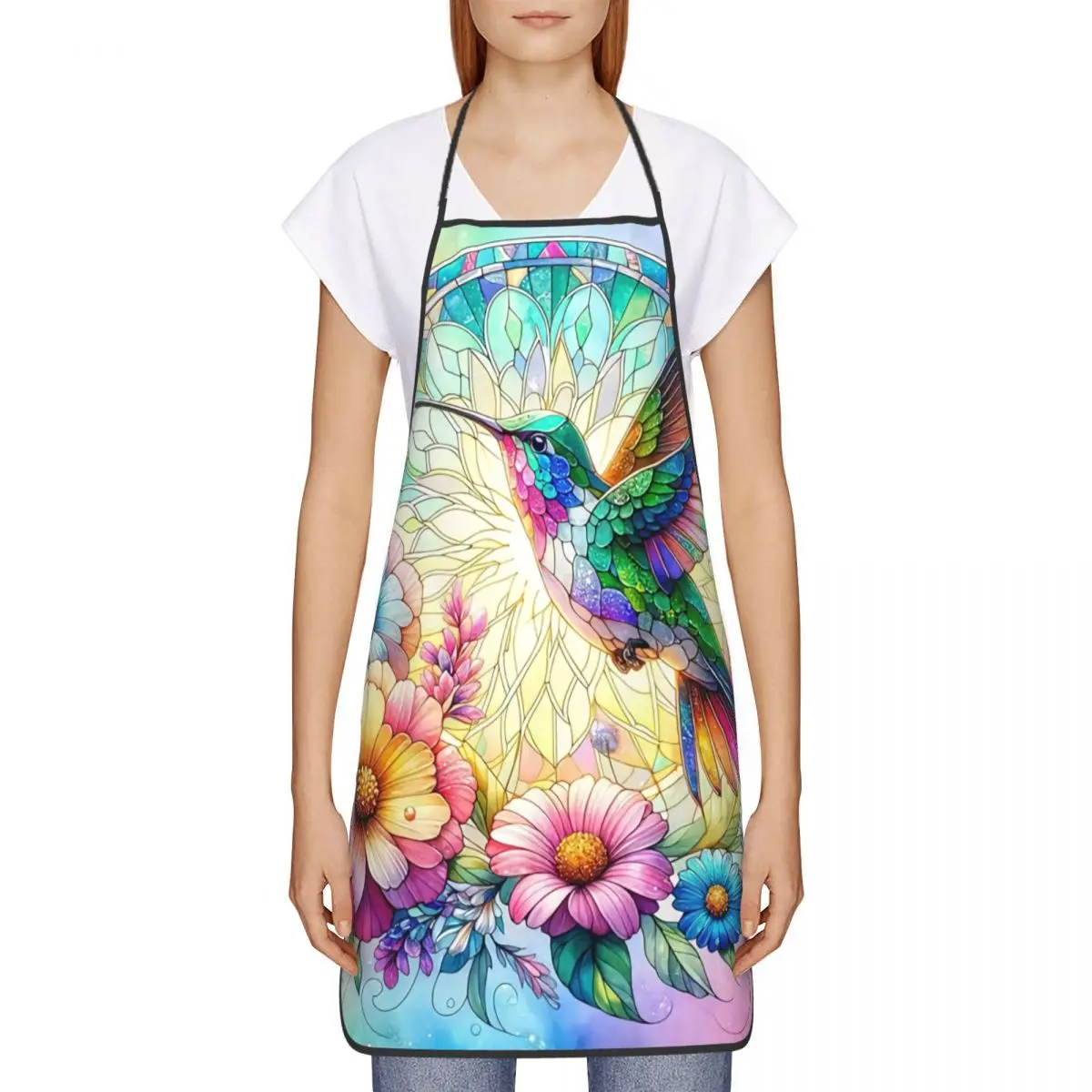 Custom Funny Hummingbird And Flowers Bib Apron Men Women Unisex Kitchen Chef Tablier Cuisine for Cooking Baking Painting