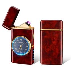 2024 Metal Clock Dual Arc Lighter Portable LED Display USB Rechargeable Flameless Lighter Outdoor Camping Flashlight Men's Gifts